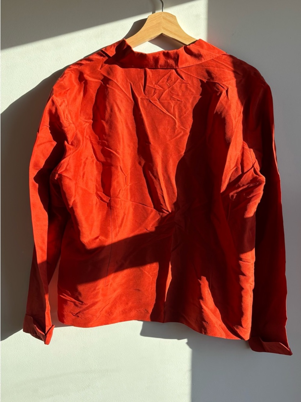 100% Silk Vibrant Red-Orange Blouse - Picture 2 of 3